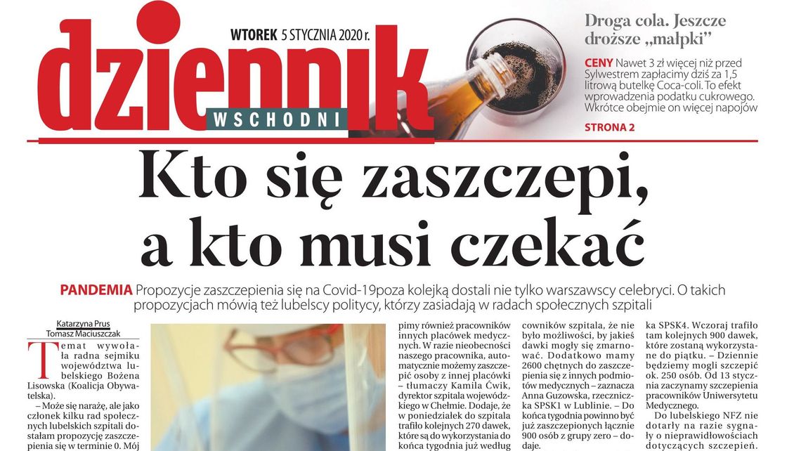 Pierwsza strona Dziennika Wschodniego z 5 stycznia 2021 r. 