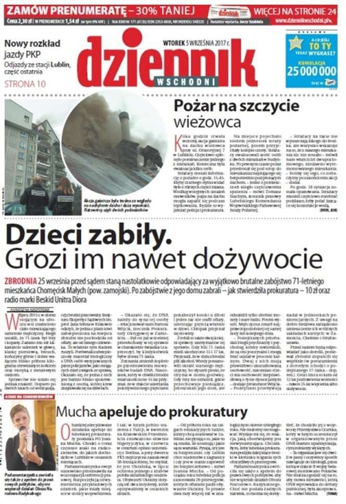 Pierwsza strona Dziennika Wschodniego z 5 września 2017 roku