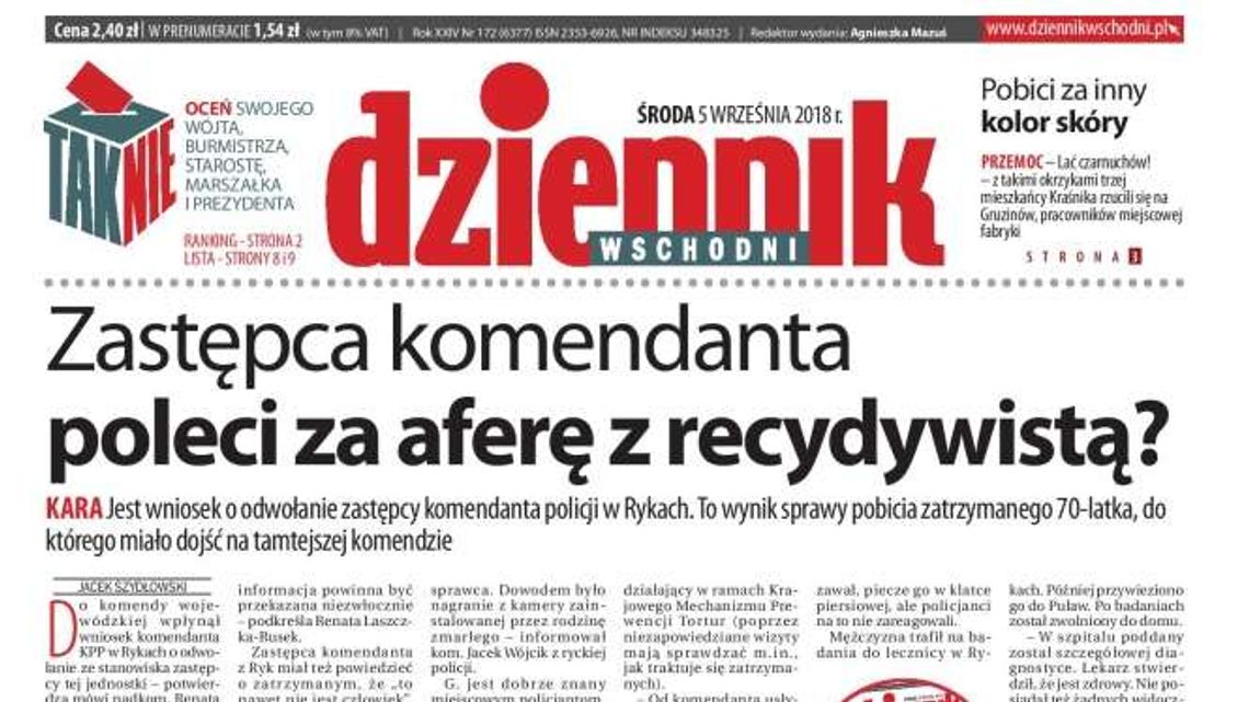 Pierwsza strona Dziennika Wschodniego z 5 września 2018 r.