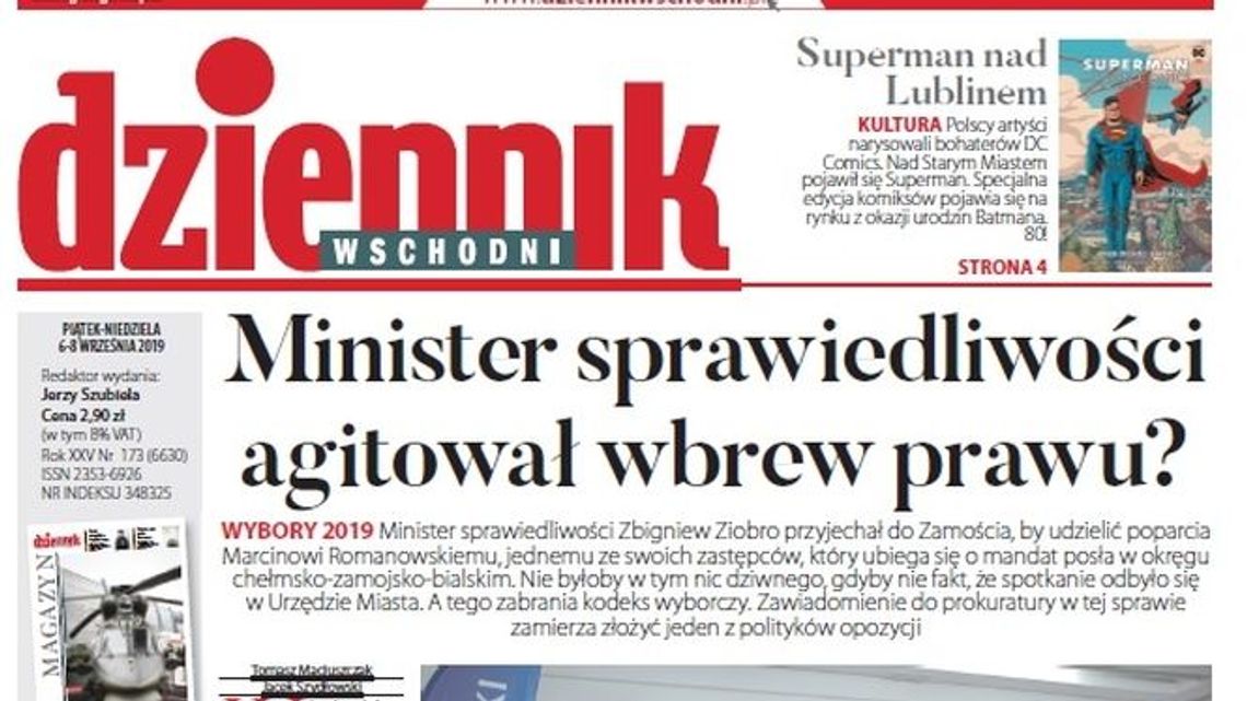 Pierwsza strona Dziennika Wschodniego z 6.09.2019