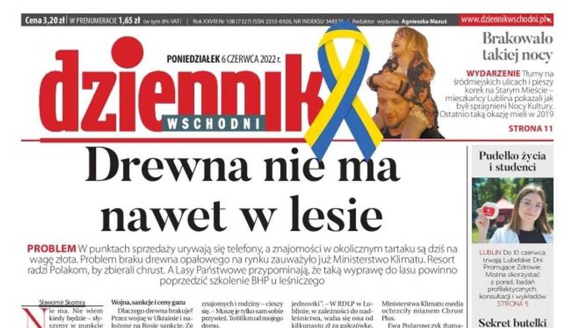 Pierwsza strona Dziennika Wschodniego z 6 czerwca 2022 r.