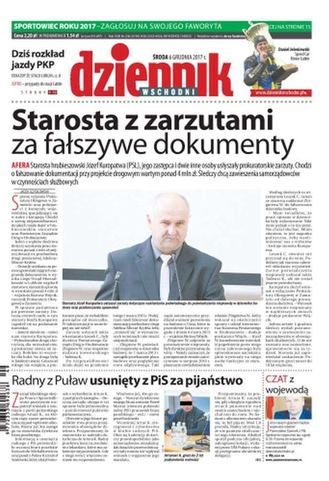 Pierwsza strona Dziennika Wschodniego z 6 grudnia 2017 r.