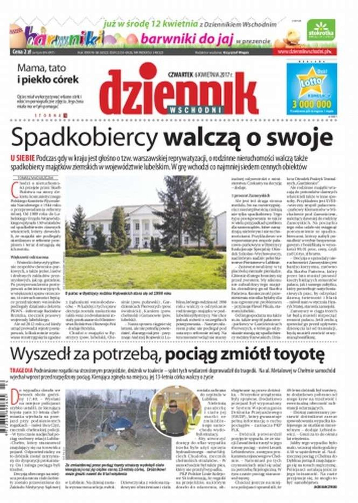 Pierwsza strona Dziennika Wschodniego z 6 kwietnia 2017 r.