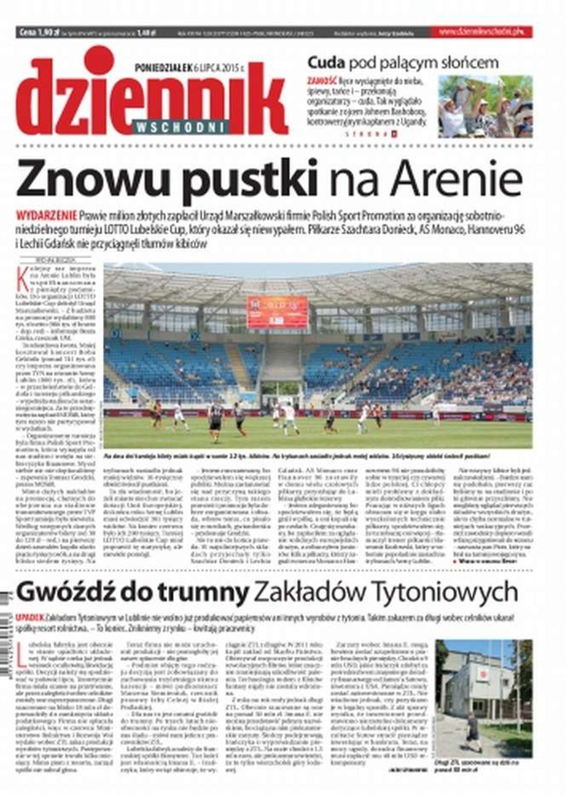 Pierwsza strona Dziennika Wschodniego z 6 lipca 2015