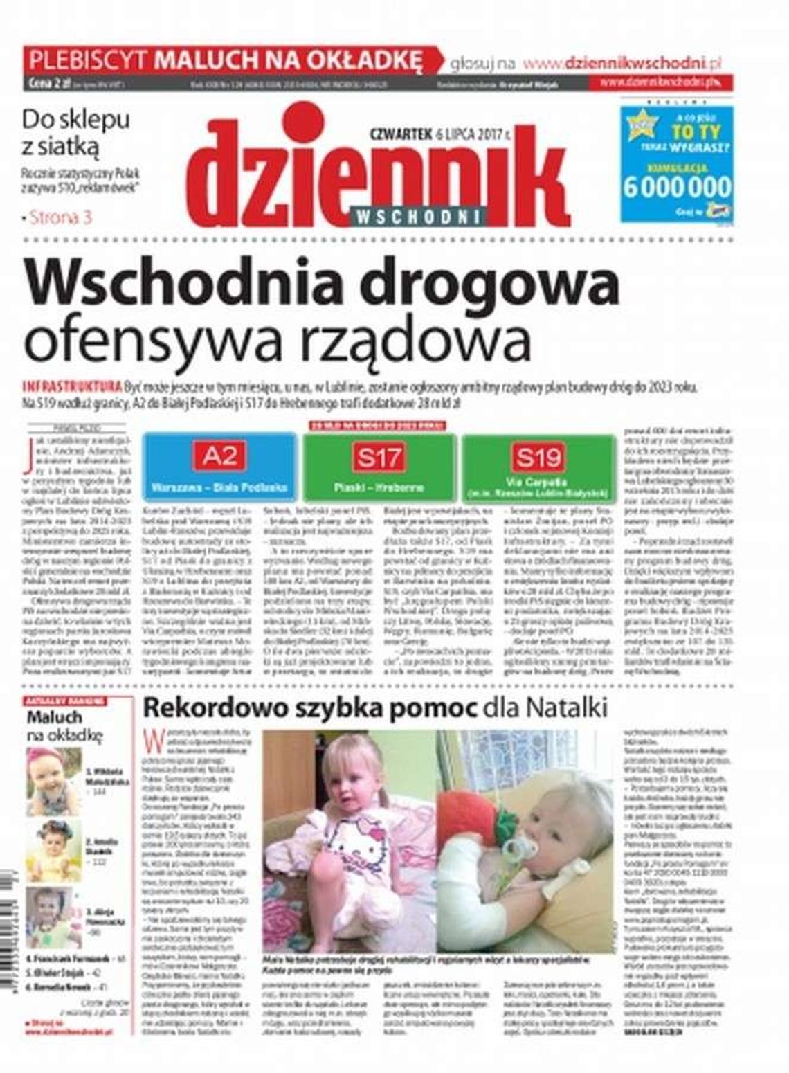 Pierwsza strona Dziennika Wschodniego z 6 lipca 2017 r.