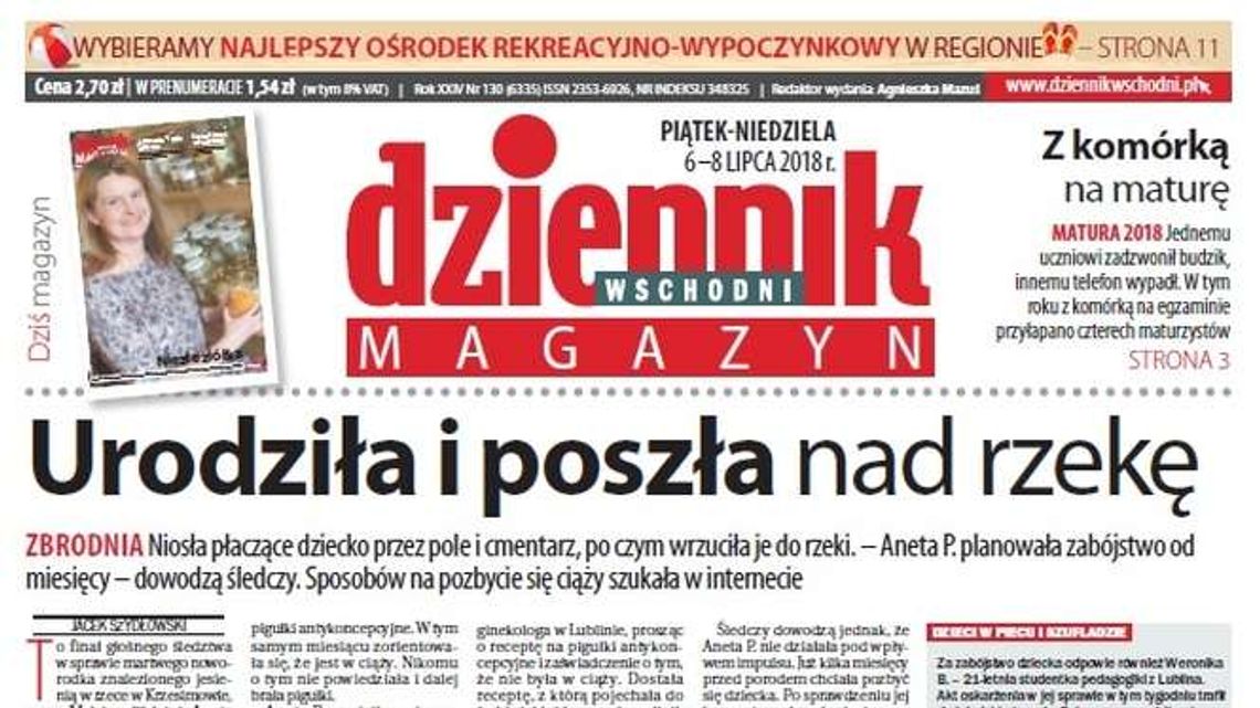 Pierwsza strona Dziennika Wschodniego z 6 lipca 2018 roku