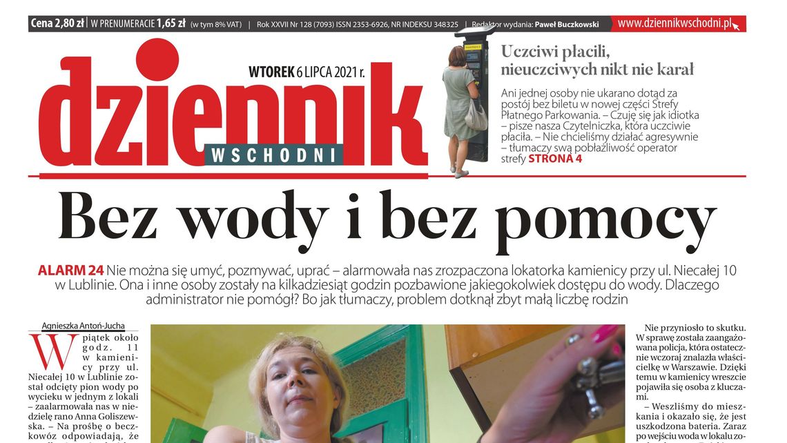 Pierwsza strona Dziennika Wschodniego z 6 lipca 2021 roku