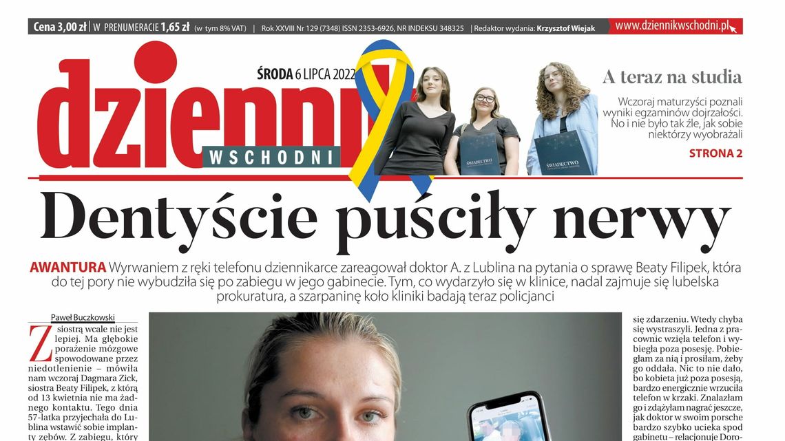  Pierwsza strona Dziennika Wschodniego z 6 lipca 2022 roku 