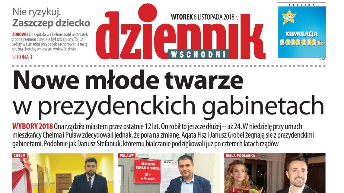 Pierwsza strona Dziennika Wschodniego z 6 listopada 2018 r.