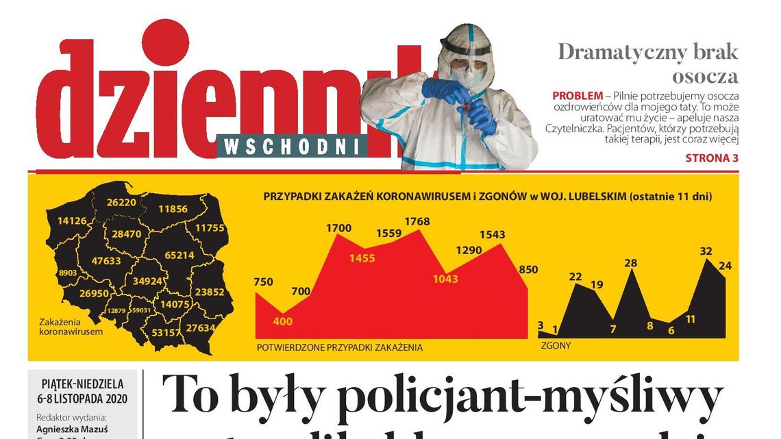 Pierwsza strona Dziennika Wschodniego z 6 listopada 2020 r.