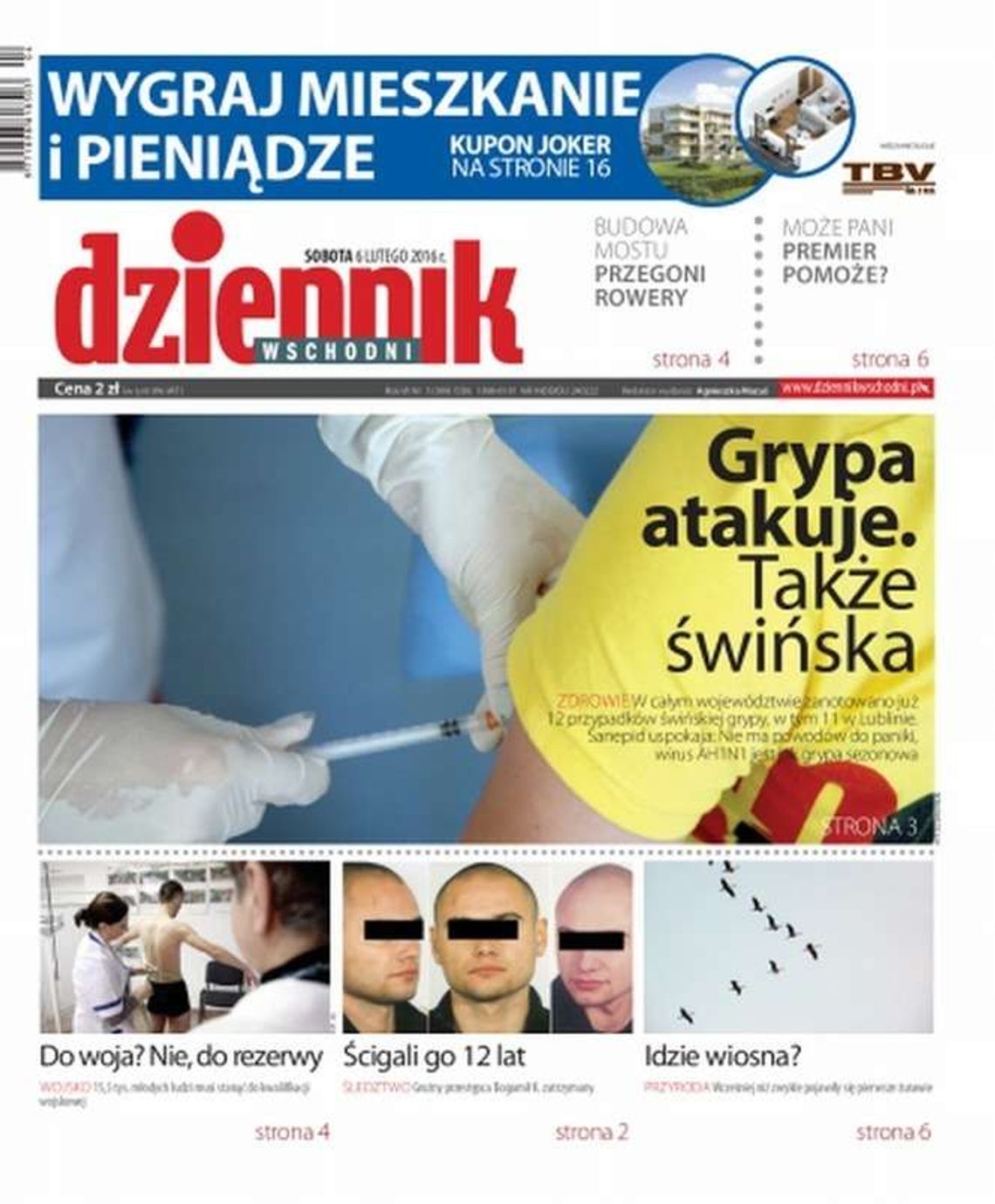 Pierwsza strona Dziennika Wschodniego z 6 lutego 2016