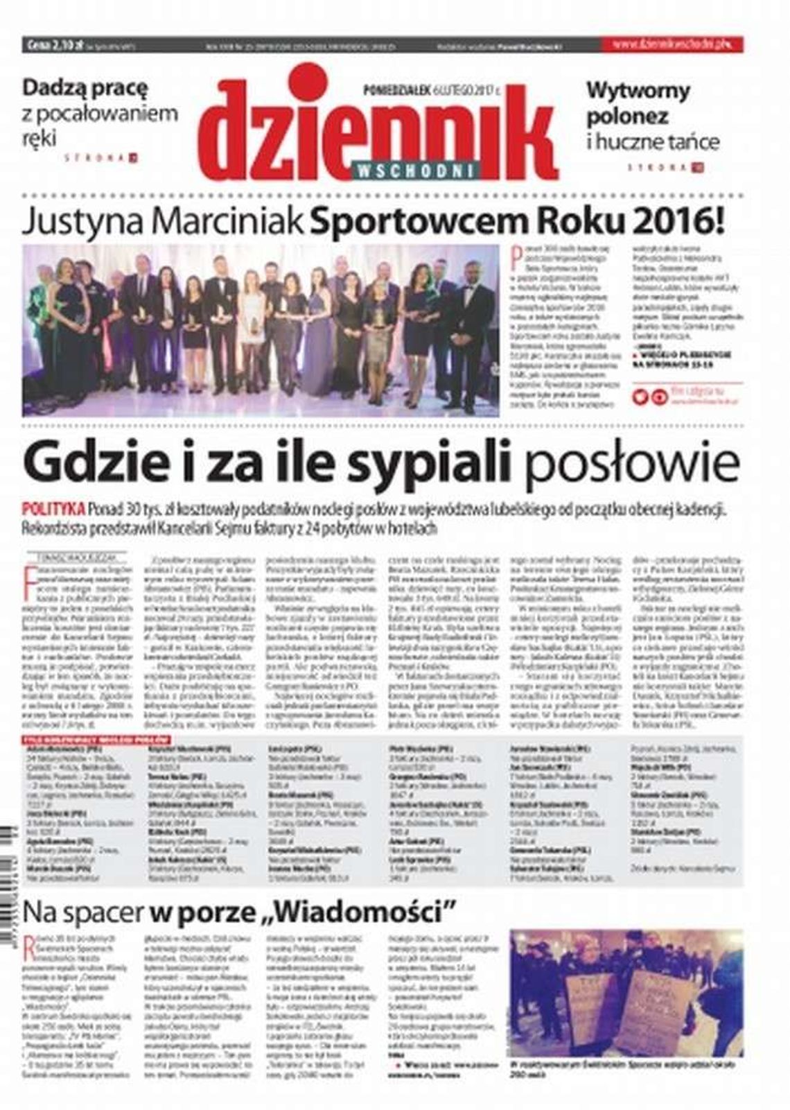 Pierwsza strona Dziennika Wschodniego z 6 lutego 2017 r.