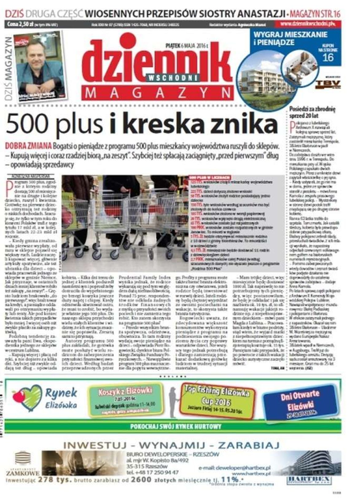 Pierwsza strona Dziennika Wschodniego z 6 maja 2016 roku