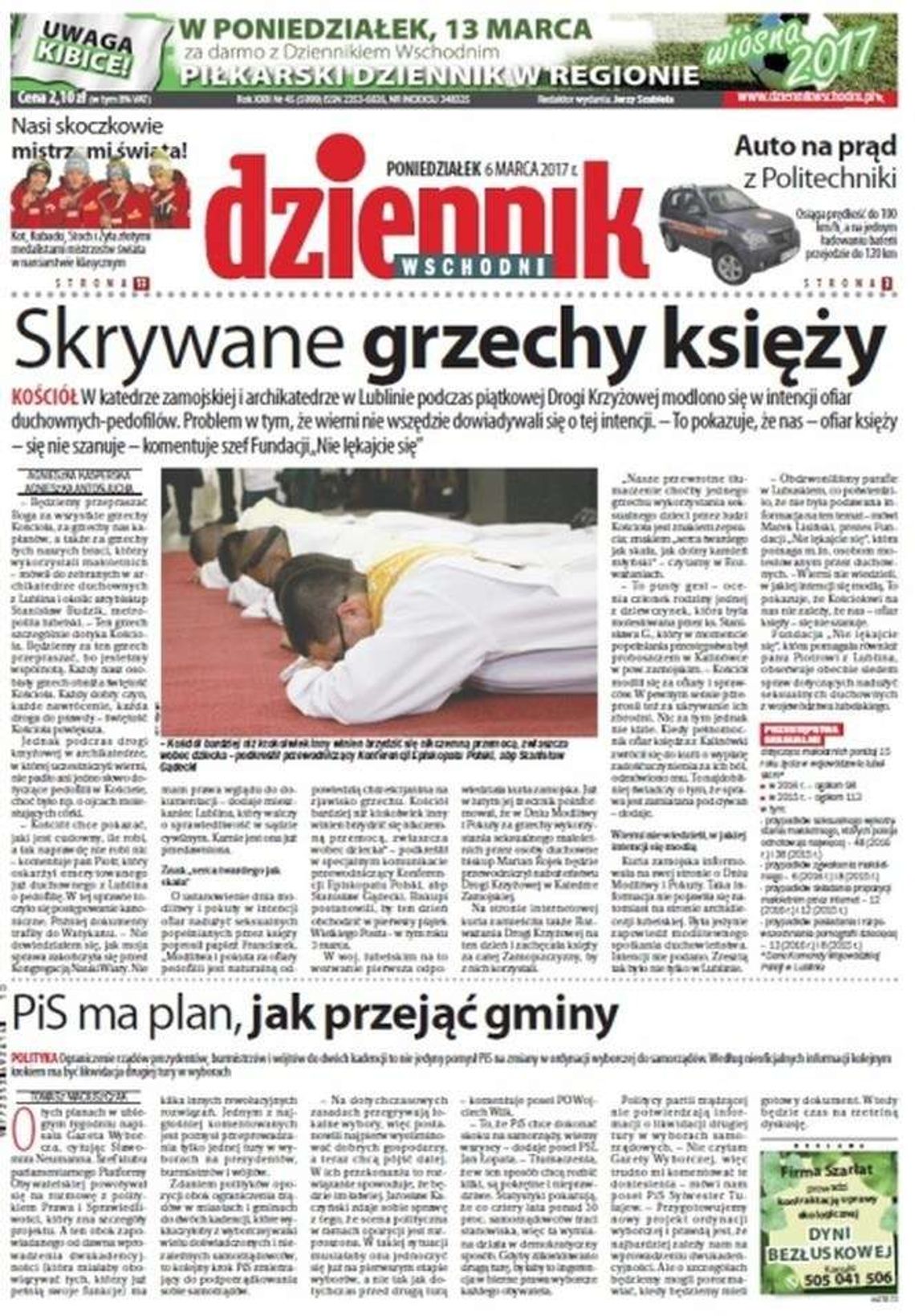 Pierwsza strona Dziennika Wschodniego z 6 marca 2017 roku