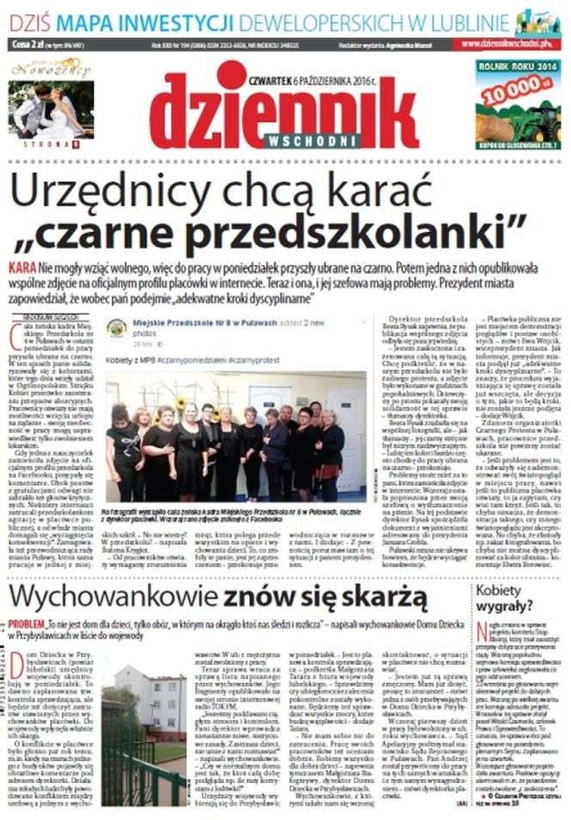 Pierwsza strona Dziennika Wschodniego z 6 października 2016 roku