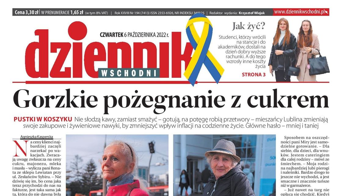 Pierwsza strona Dziennika Wschodniego z 6 października 2022 r.