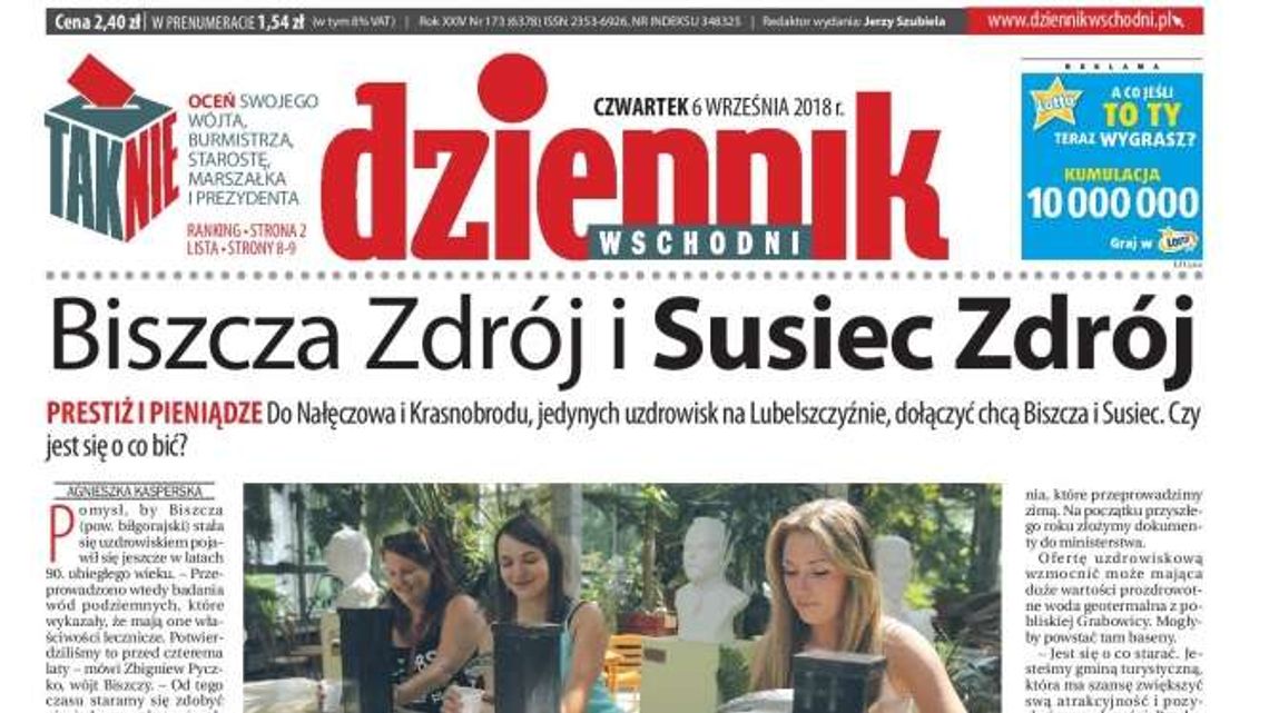 Pierwsza strona Dziennika Wschodniego z 6 września 2018 r.