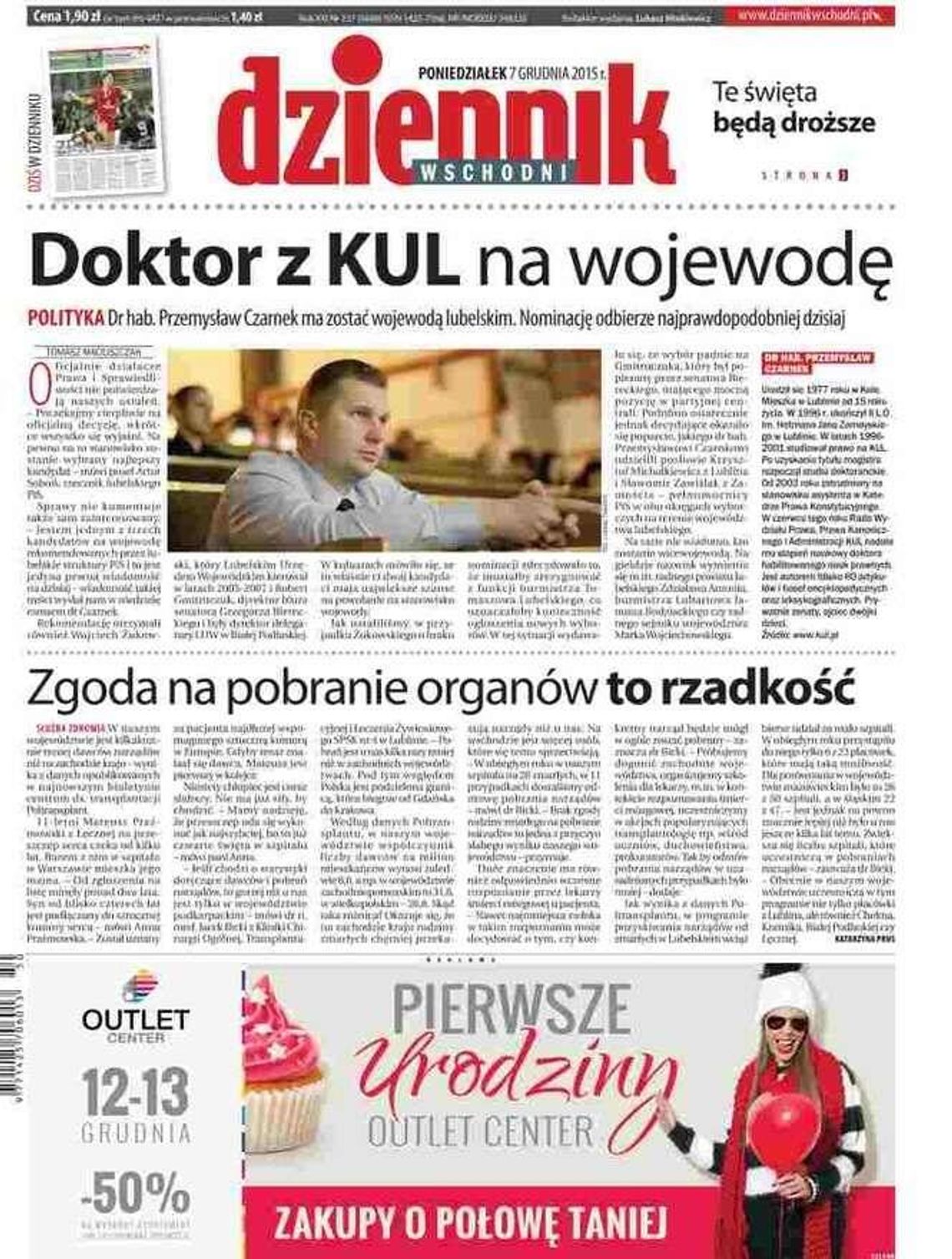 Pierwsza strona Dziennika Wschodniego z 7 grudnia