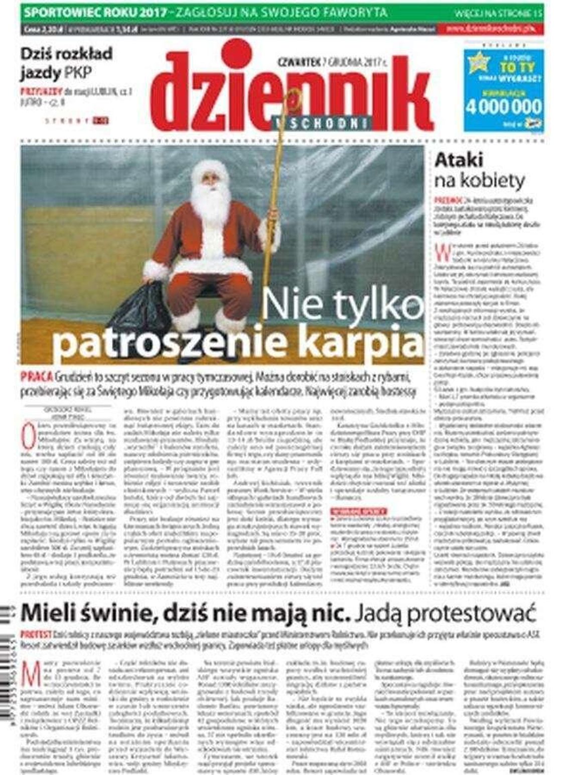 Pierwsza strona Dziennika Wschodniego z 7 grudnia 2017