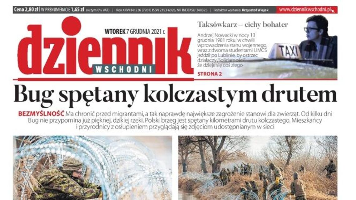 Pierwsza strona Dziennika Wschodniego z 7 grudnia 2021 r.