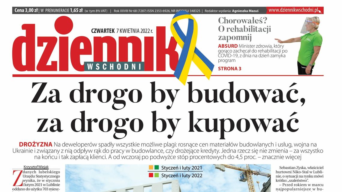  Pierwsza strona Dziennika Wschodniego z 7 kwietnia 2022 roku 