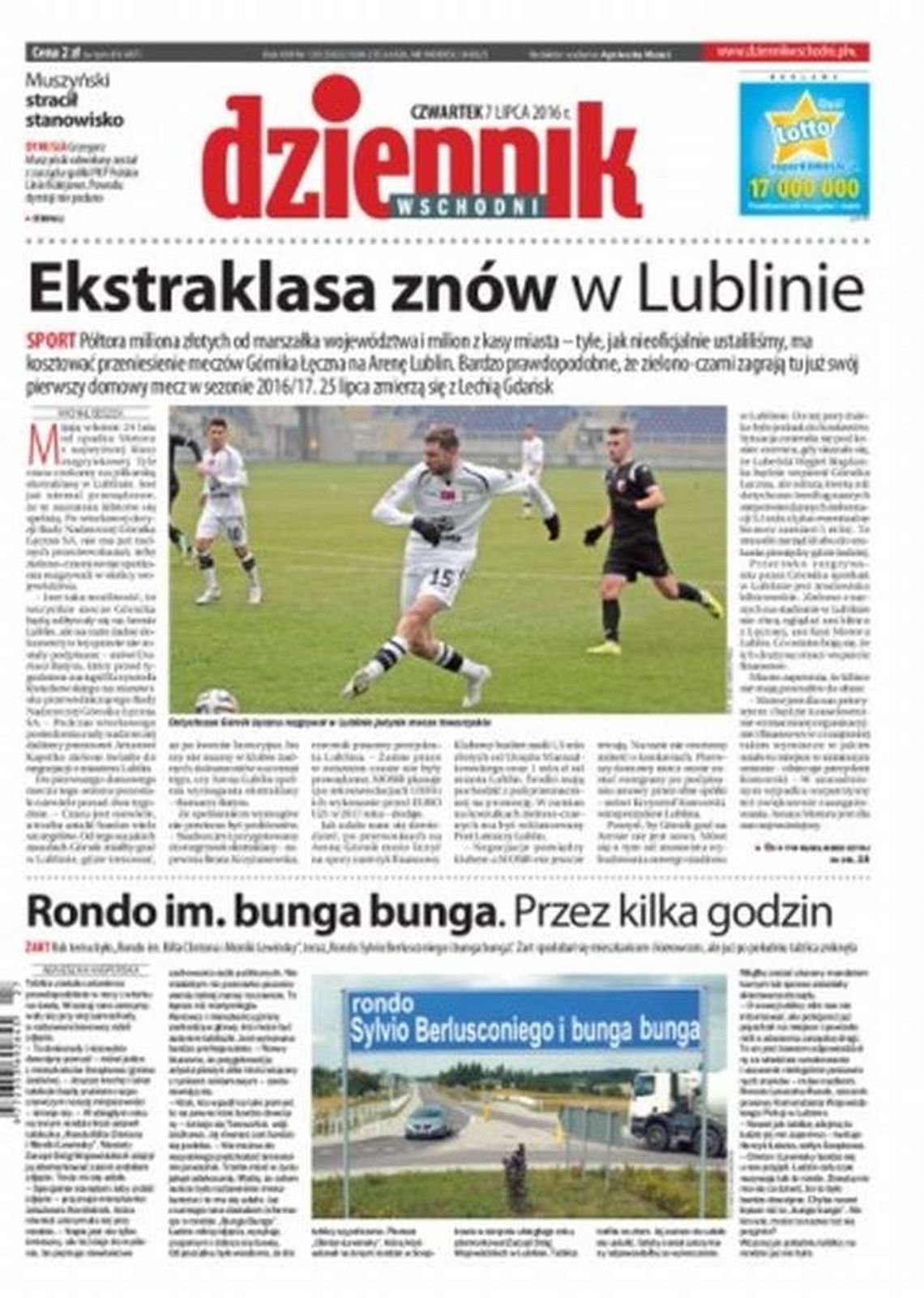 Pierwsza strona Dziennika Wschodniego z 7 lipca 2016 r.