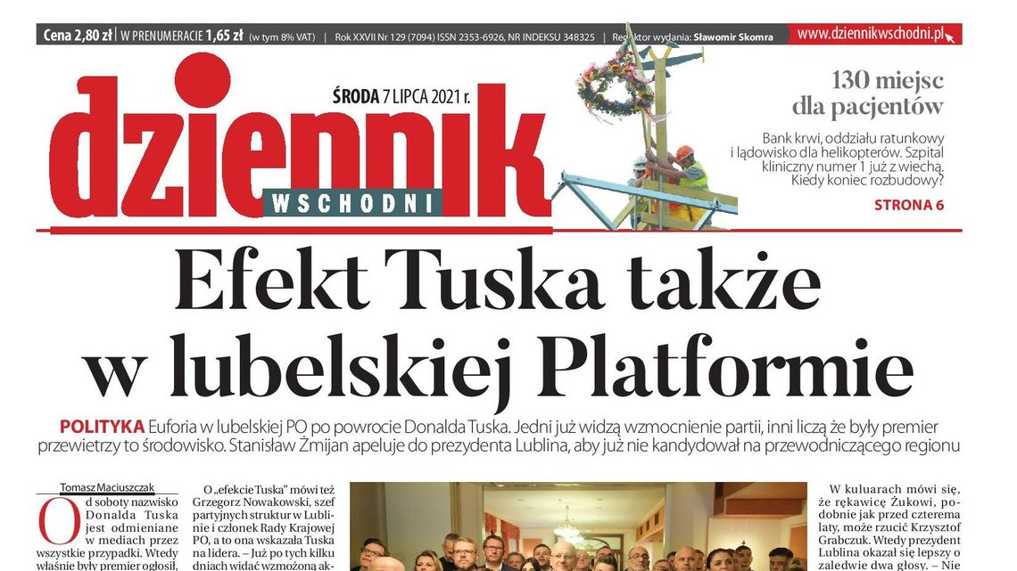 Pierwsza strona Dziennika Wschodniego z 7 lipca 2021 r.