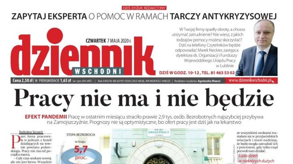 Pierwsza strona Dziennika Wschodniego z 7 maja 2020 r.