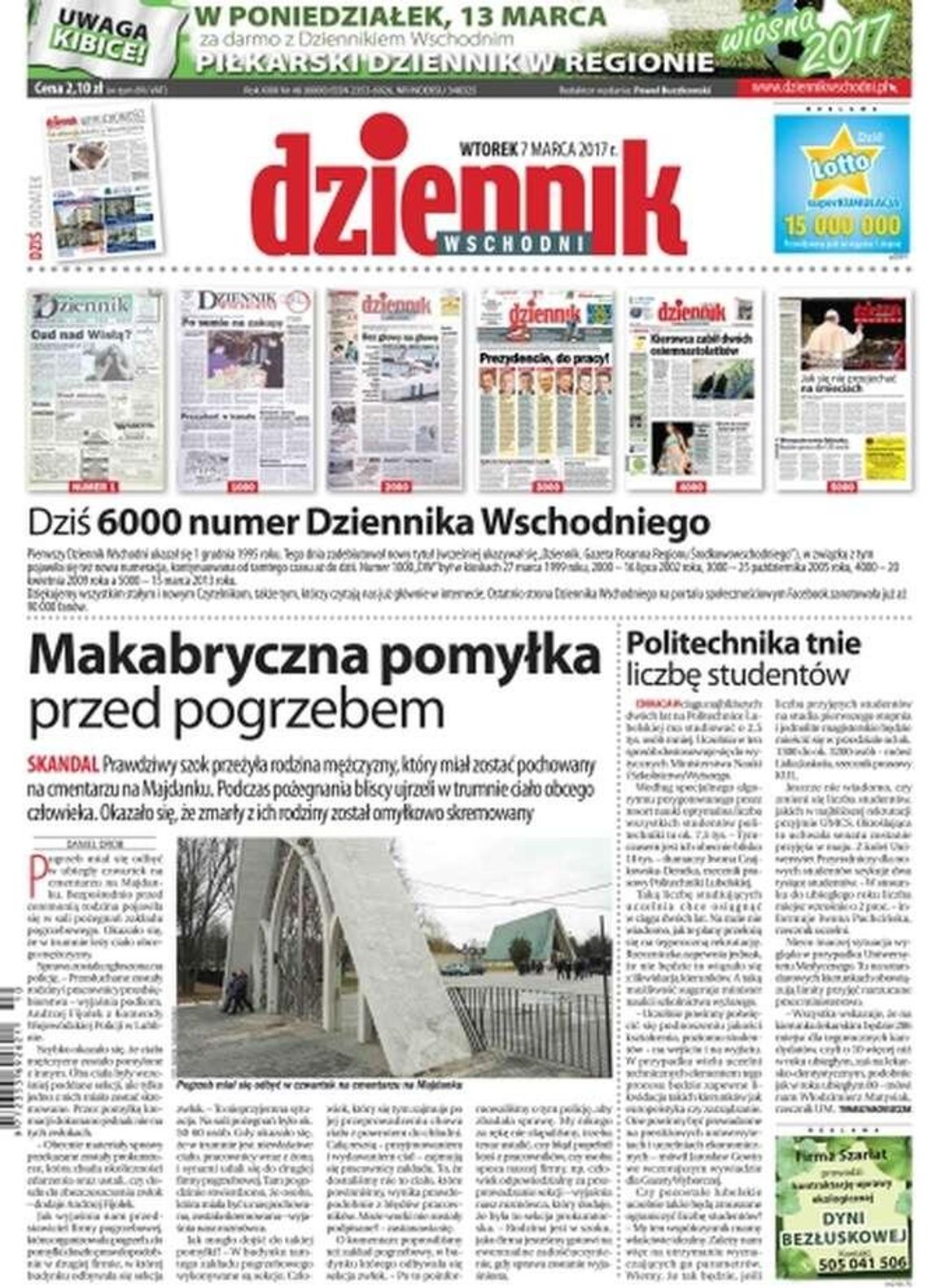 Pierwsza strona Dziennika Wschodniego z 7 marca 2017