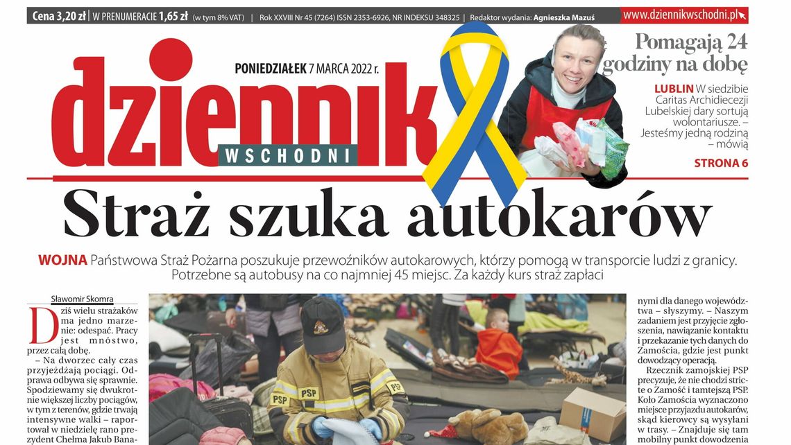  Pierwsza strona Dziennika Wschodniego z 7 marca 2022 roku 