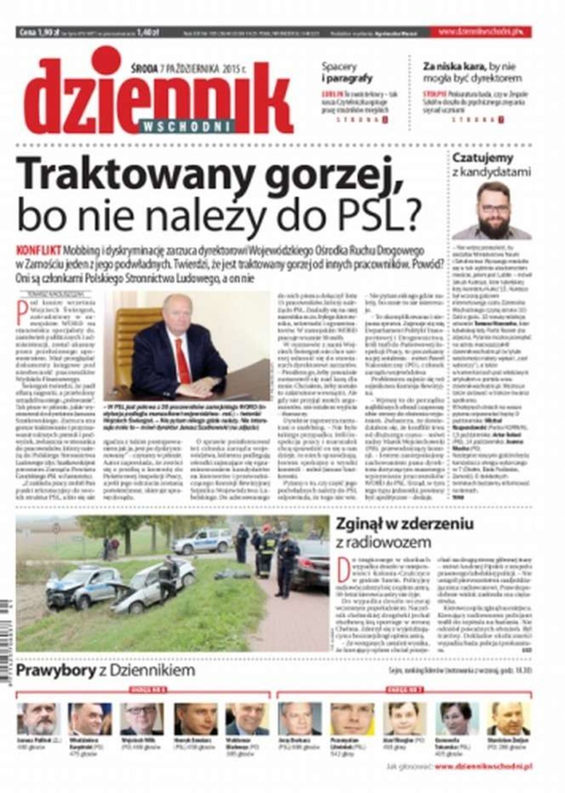 Pierwsza strona Dziennika Wschodniego z 7 października 2015