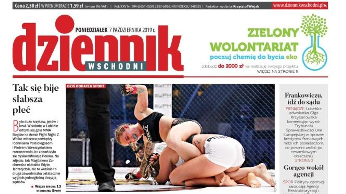 Pierwsza strona Dziennika Wschodniego z 7 października 2019 r.