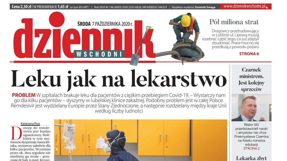 Pierwsza strona Dziennika Wschodniego z 7 października 2020 r.
