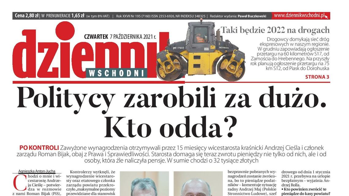 Pierwsza strona Dziennika Wschodniego z 7 października 2021 r.