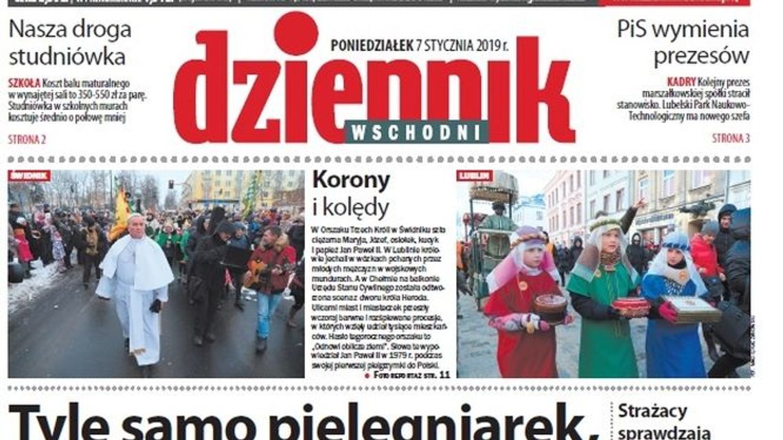 Pierwsza strona Dziennika Wschodniego z 7 stycznia 2019 roku Pierwsza strona Dziennika Wschodniego z 7 stycznia 2019 roku