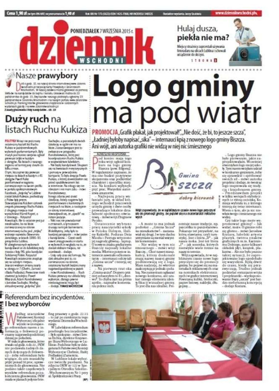 Pierwsza strona Dziennika Wschodniego z 7 września 2015 r.