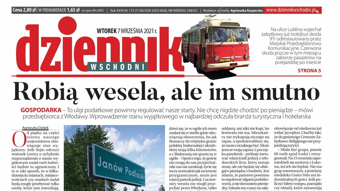 Pierwsza strona Dziennika Wschodniego z 7 września 2021 roku