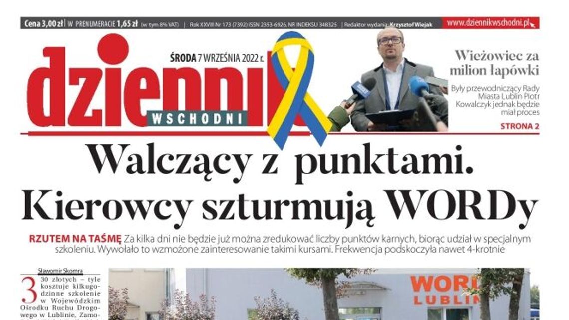 Pierwsza strona Dziennika Wschodniego z 7 września 2022 r.