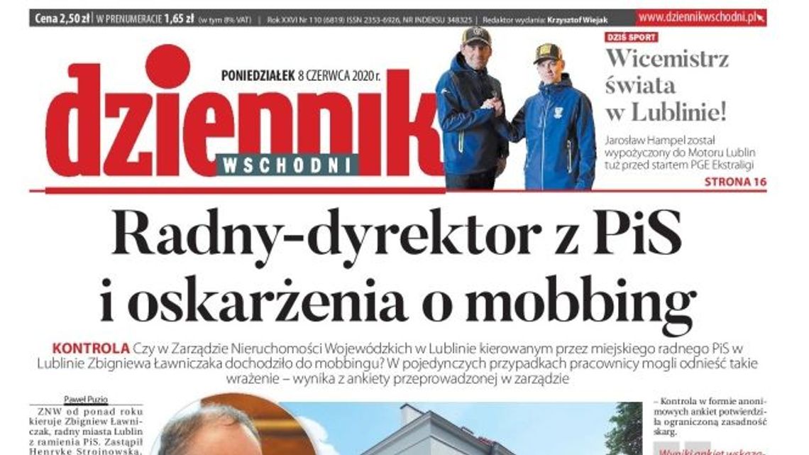 Pierwsza strona Dziennika Wschodniego z 8 czerwca 2020 r.