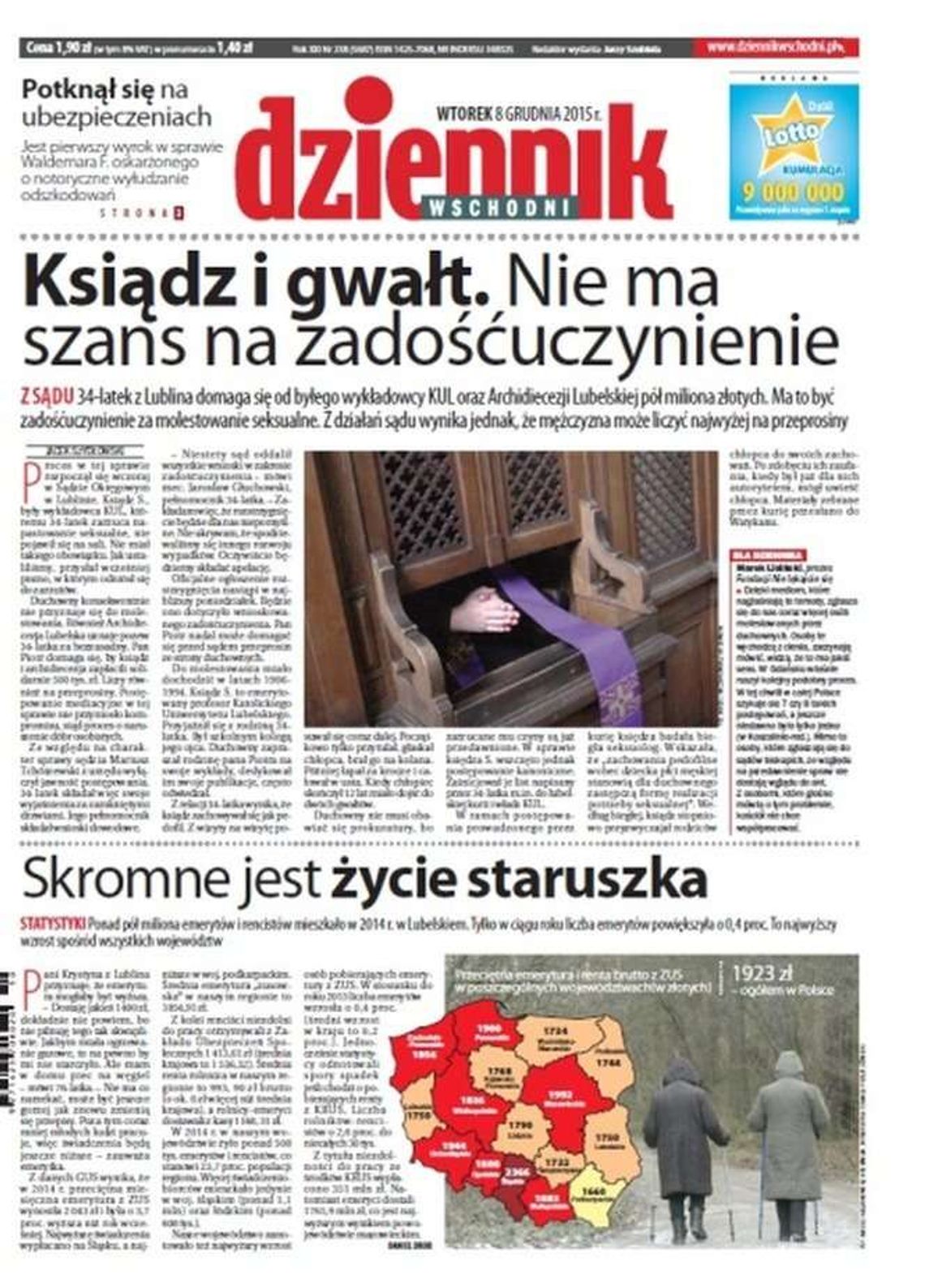 Pierwsza strona Dziennika Wschodniego z 8 grudnia 2015 roku