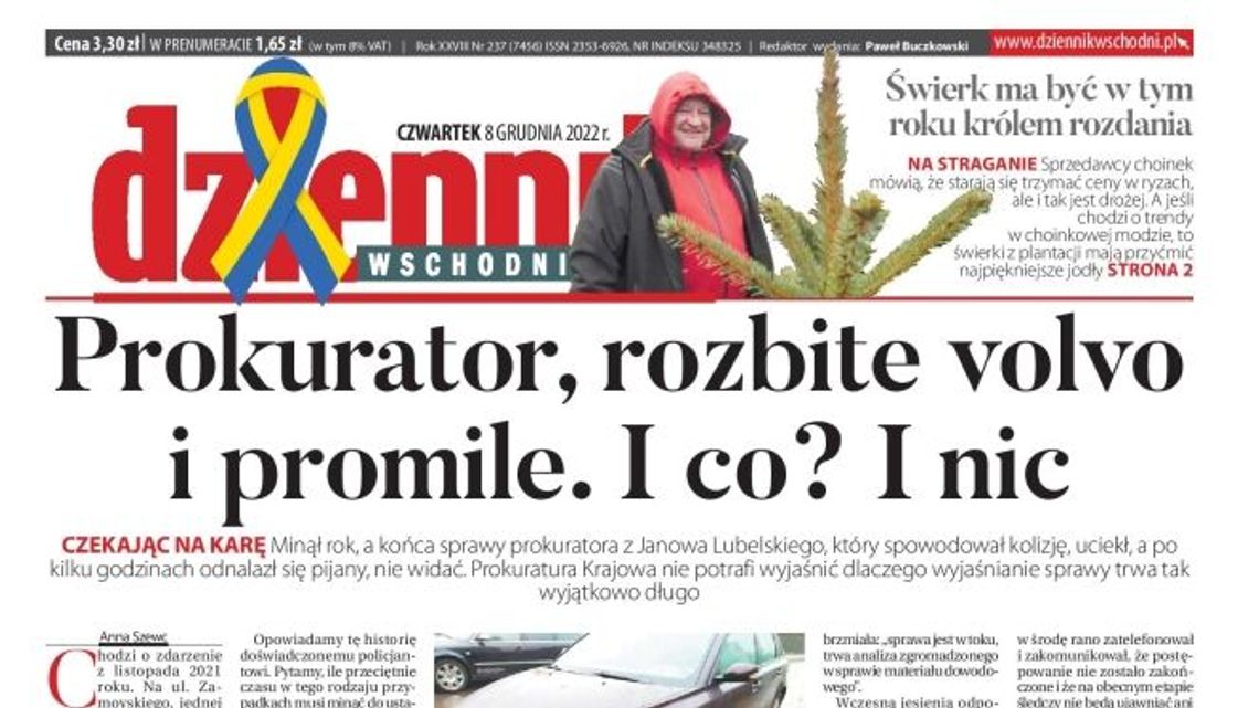 Pierwsza strona Dziennika Wschodniego z 8 grudnia 2022 r.