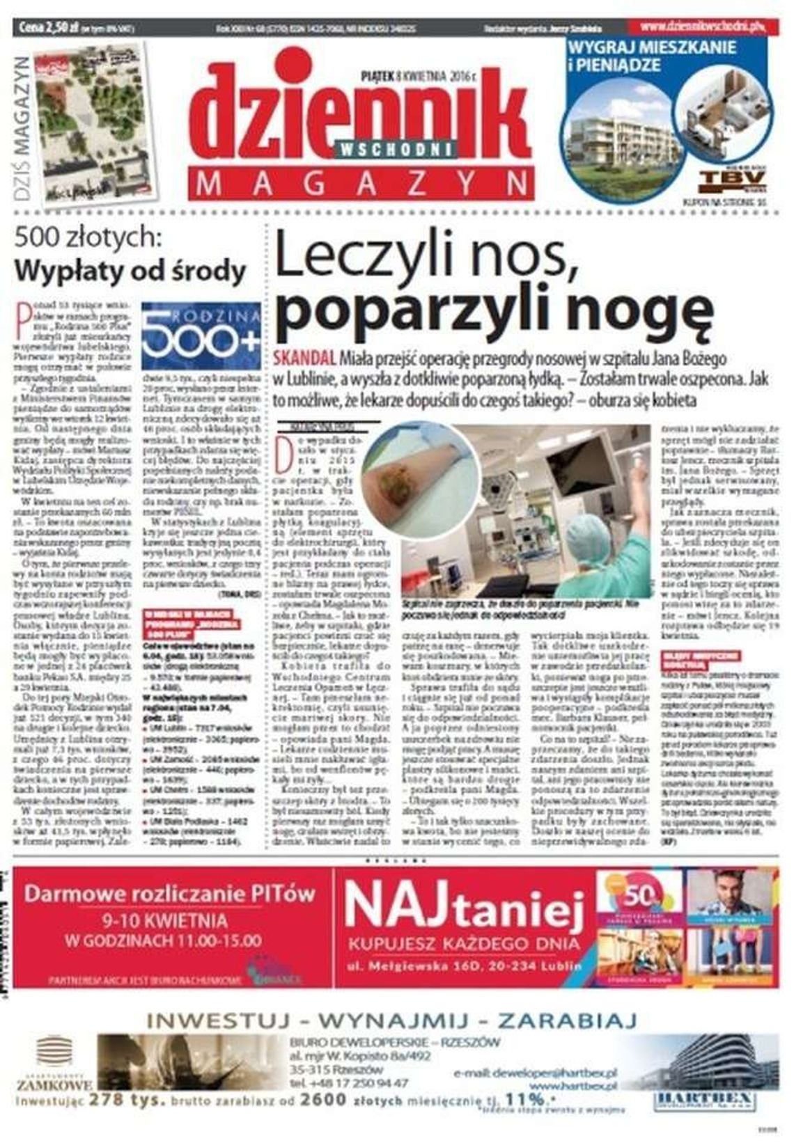 Pierwsza strona Dziennika Wschodniego z 8 kwietnia 2016 roku