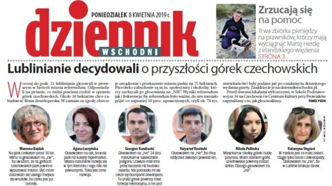 Pierwsza strona Dziennika Wschodniego z 8 kwietnia 2019 roku