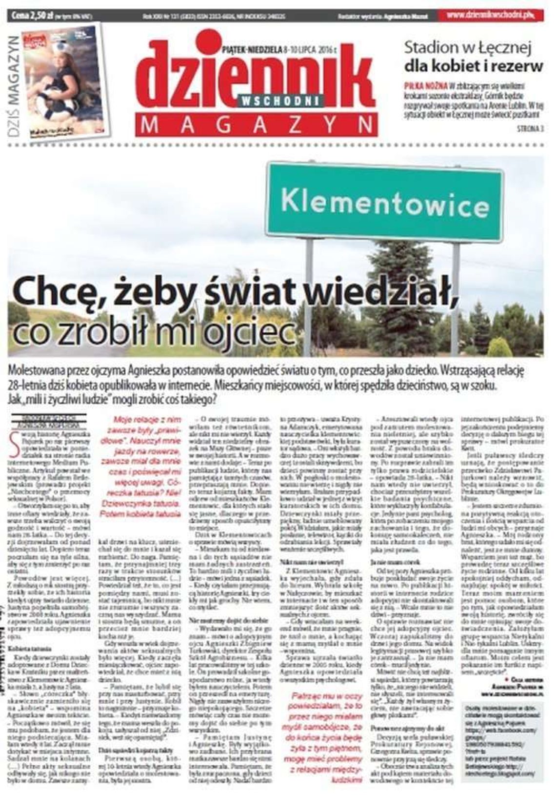 Pierwsza strona Dziennika Wschodniego z 8 lipca 2016 roku