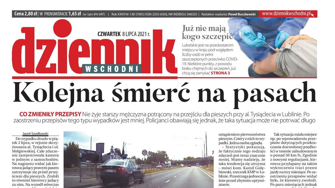 Pierwsza strona Dziennika Wschodniego z 8 lipca 2021 r.