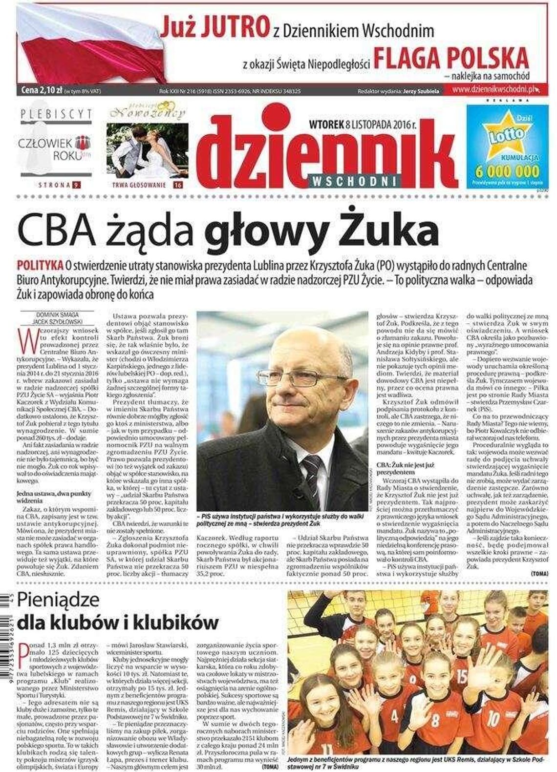 Pierwsza strona Dziennika Wschodniego z 8 listopada