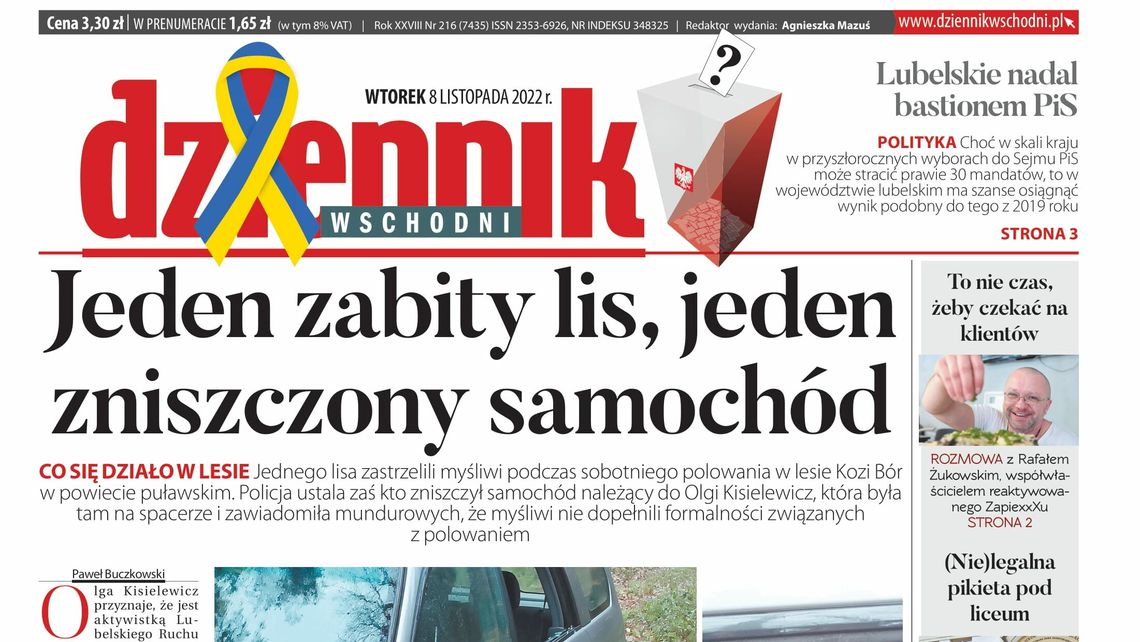  Pierwsza strona Dziennika Wschodniego z 8 listopada 2022 r. 