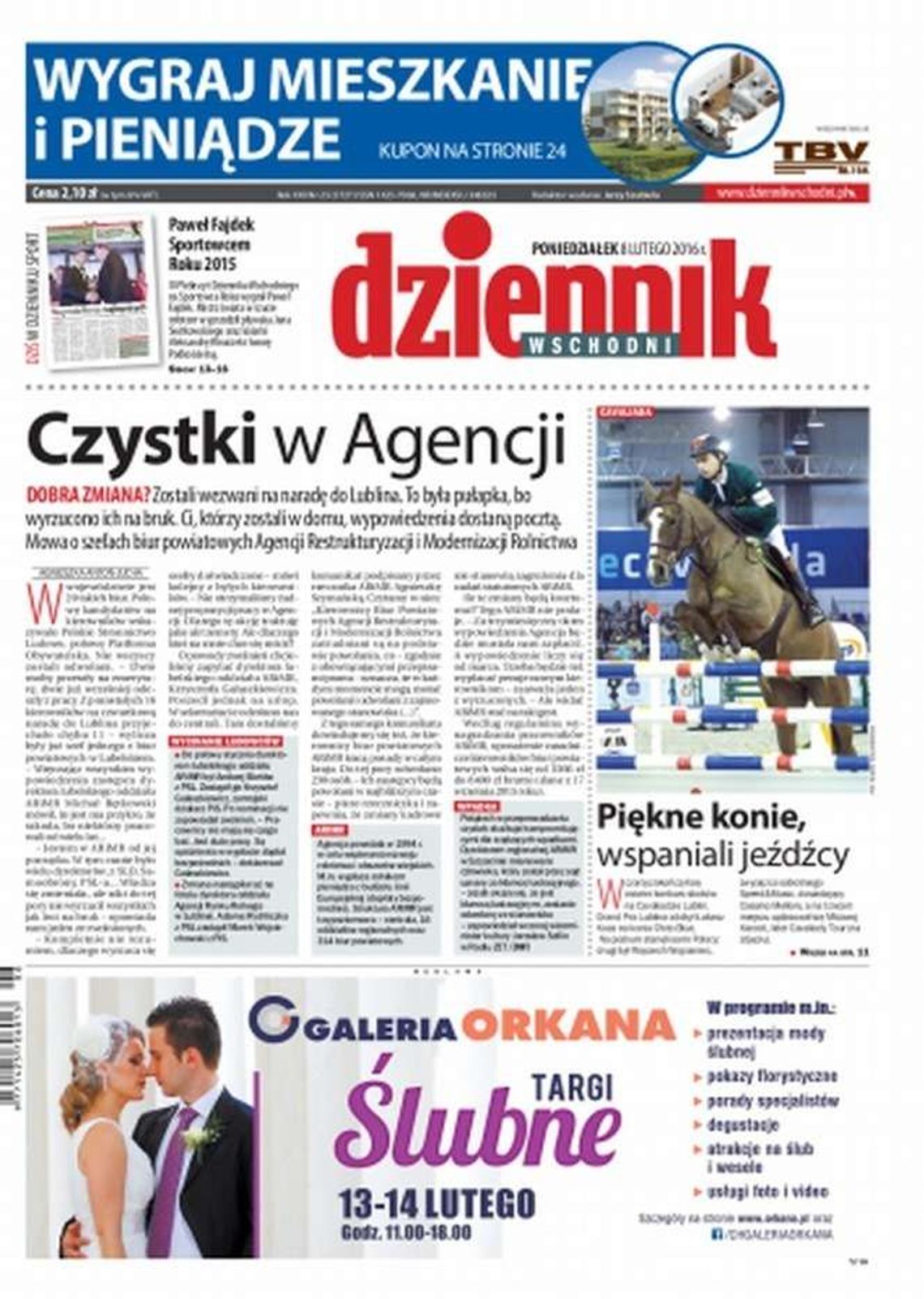 Pierwsza strona Dziennika Wschodniego z 8 lutego 2016