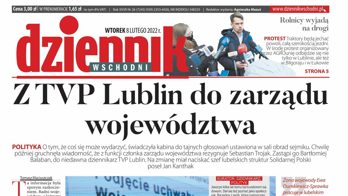  Pierwsza strona Dziennika Wschodniego z 8 lutego 2022 roku 