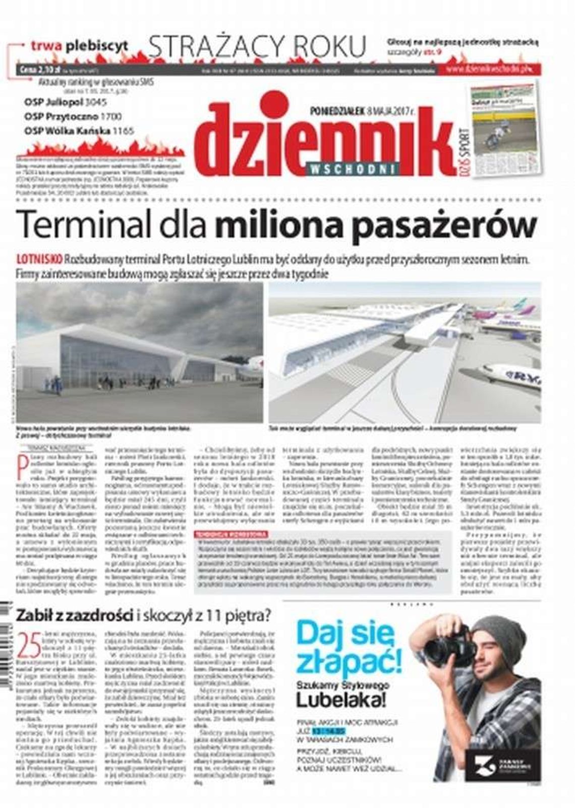 Pierwsza strona Dziennika Wschodniego z 8 maja 2017 r.